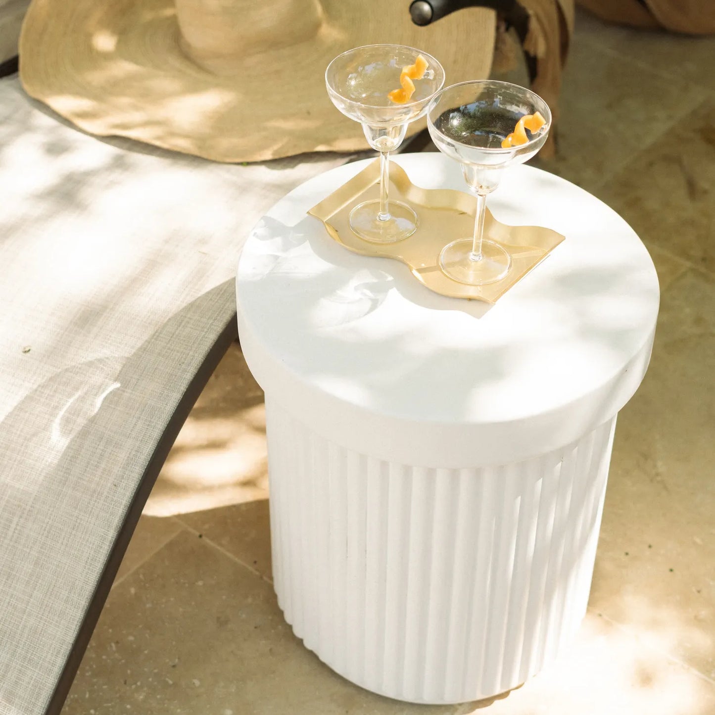 Furrow Outdoor Stool - White Concrete