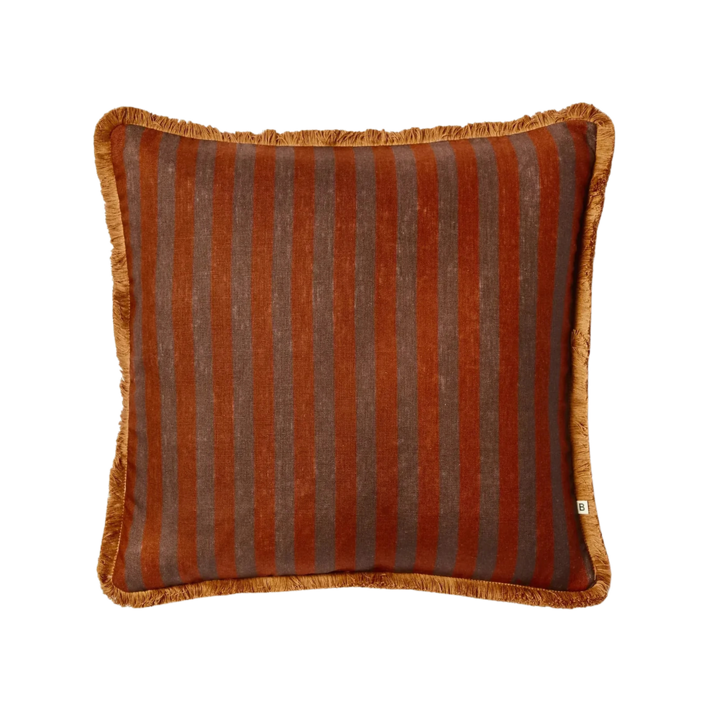 Thin Stripe Cushion with Tassels - Chocolate