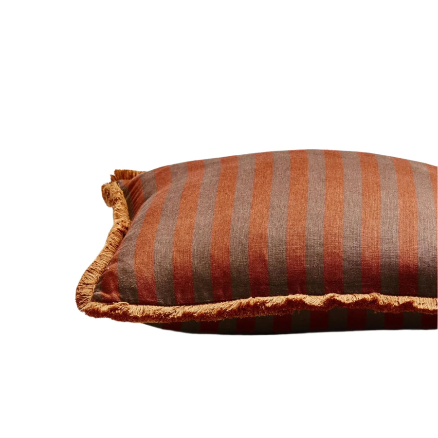 Thin Stripe Cushion with Tassels - Chocolate