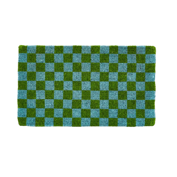 Checkers Door Mat - Blue/Green