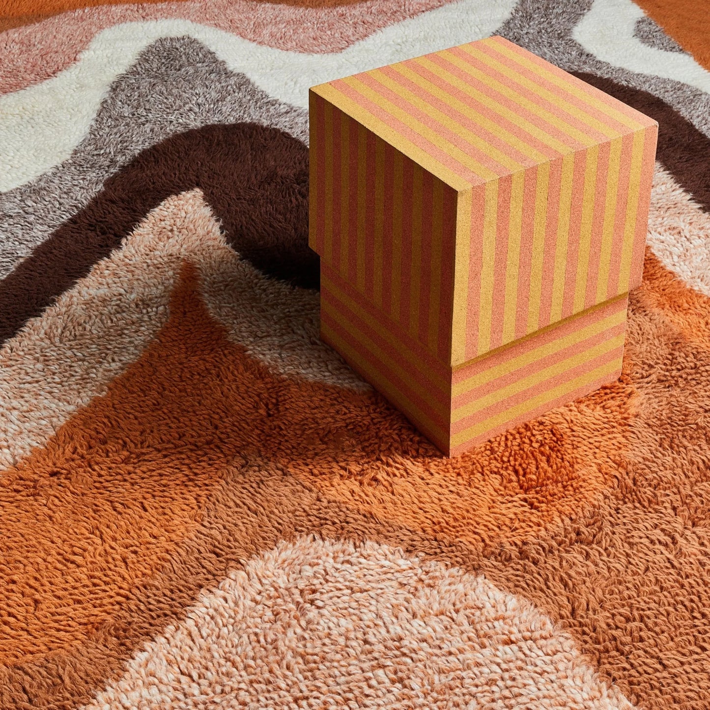 Cork Square Side Table - Stripe Orange