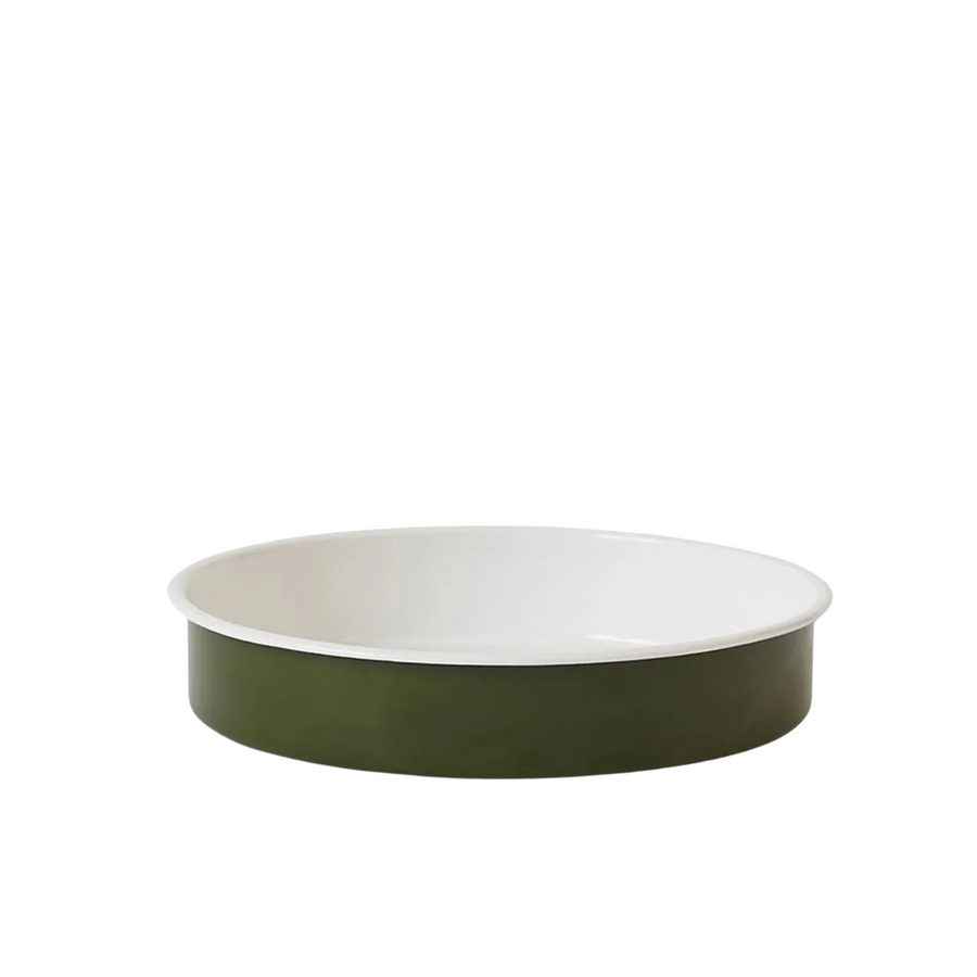 Enamel Round Baking Tray Large - Olive/White