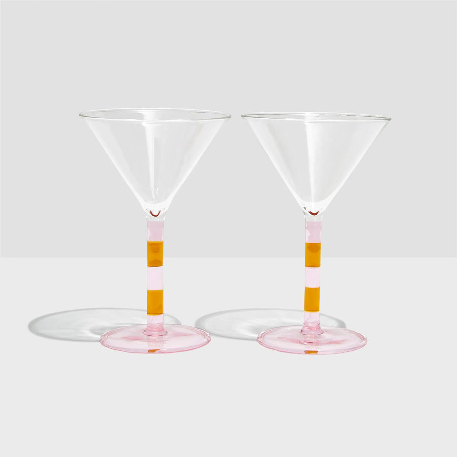 Stripe Martini Glasses - Set of 2 - Pink/Amber