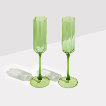 Wave Flute Glass set of 2 - Green