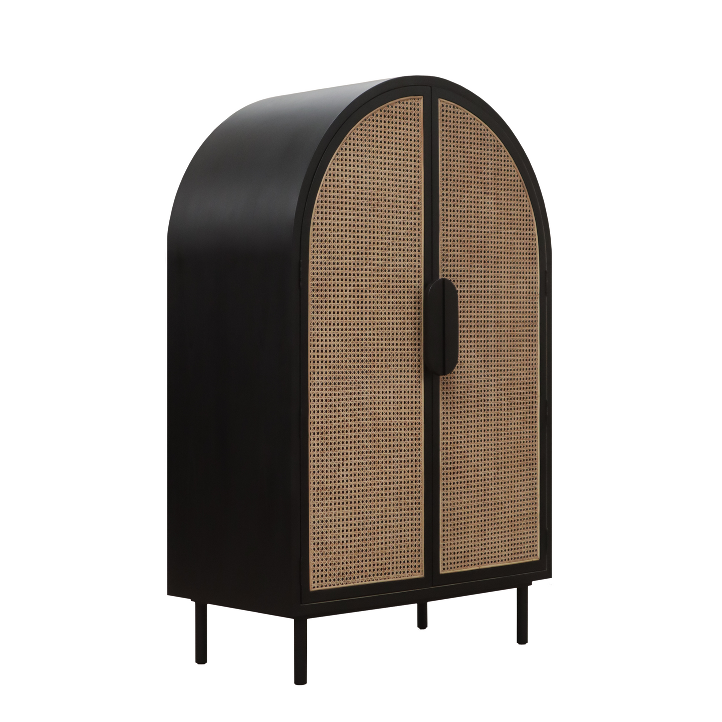 Vault Bar Cabinet - Black / Natural Rattan