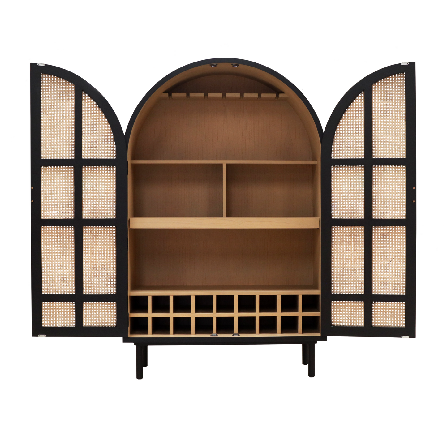 Vault Bar Cabinet - Black / Natural Rattan