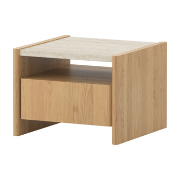 Stella Bedside Table - Oak/Travertine