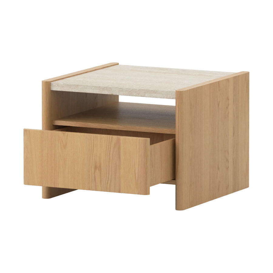 Stella Bedside Table - Oak/Travertine