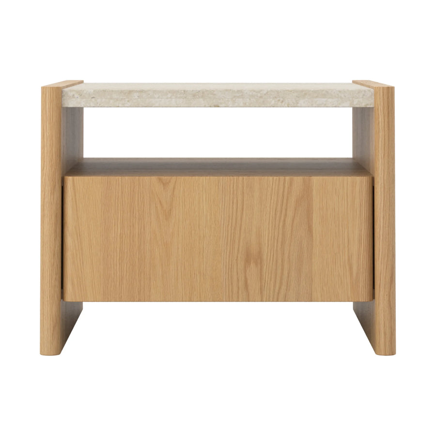 Stella Bedside Table - Oak/Travertine