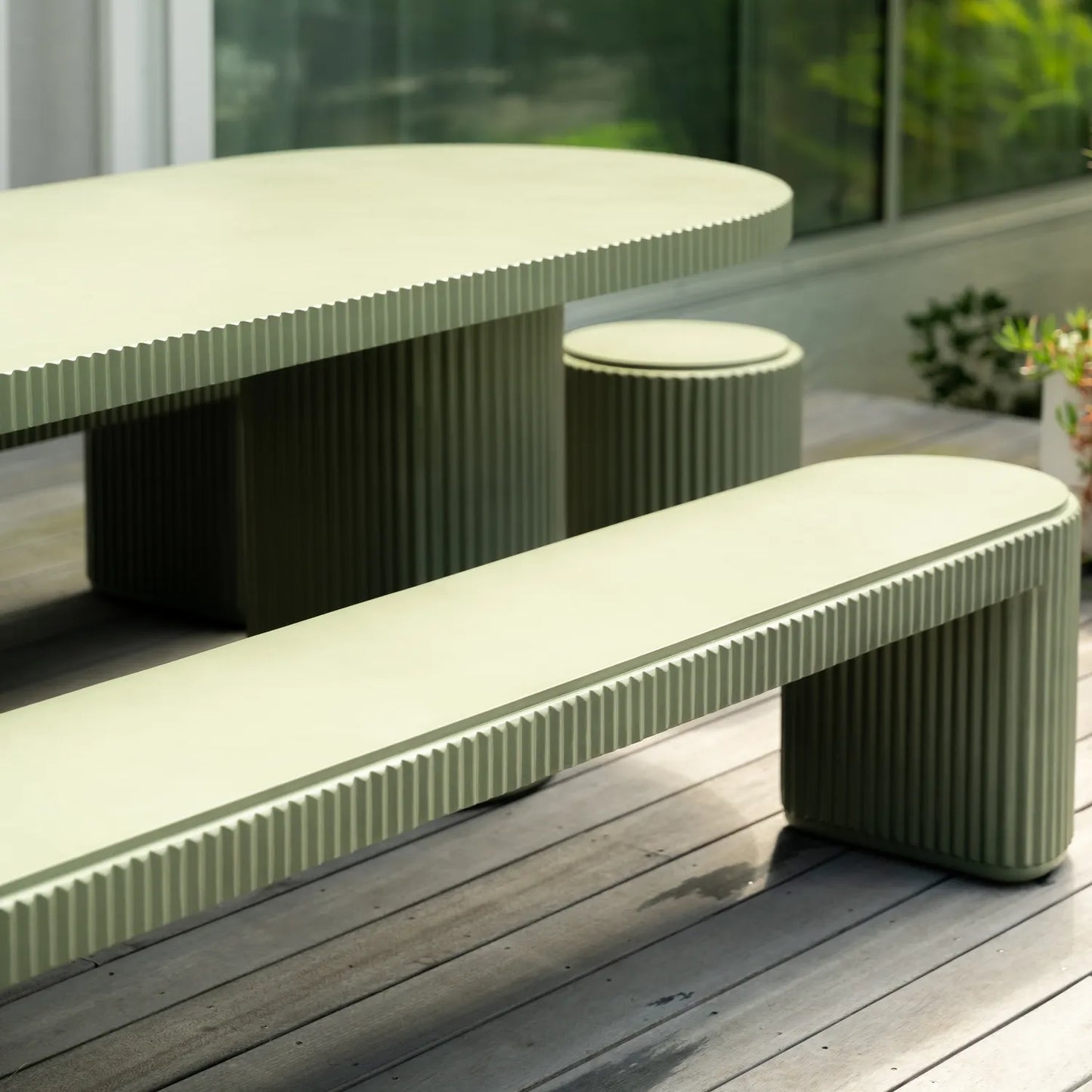 Nova Outdoor Dining Bench 210cm - Green Concrete