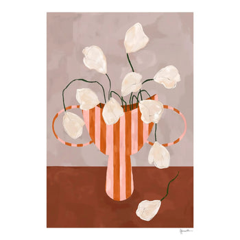 White Flowers in Striped Vase Print 50cm x 70cm