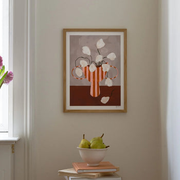 White Flowers in Striped Vase Print 50cm x 70cm