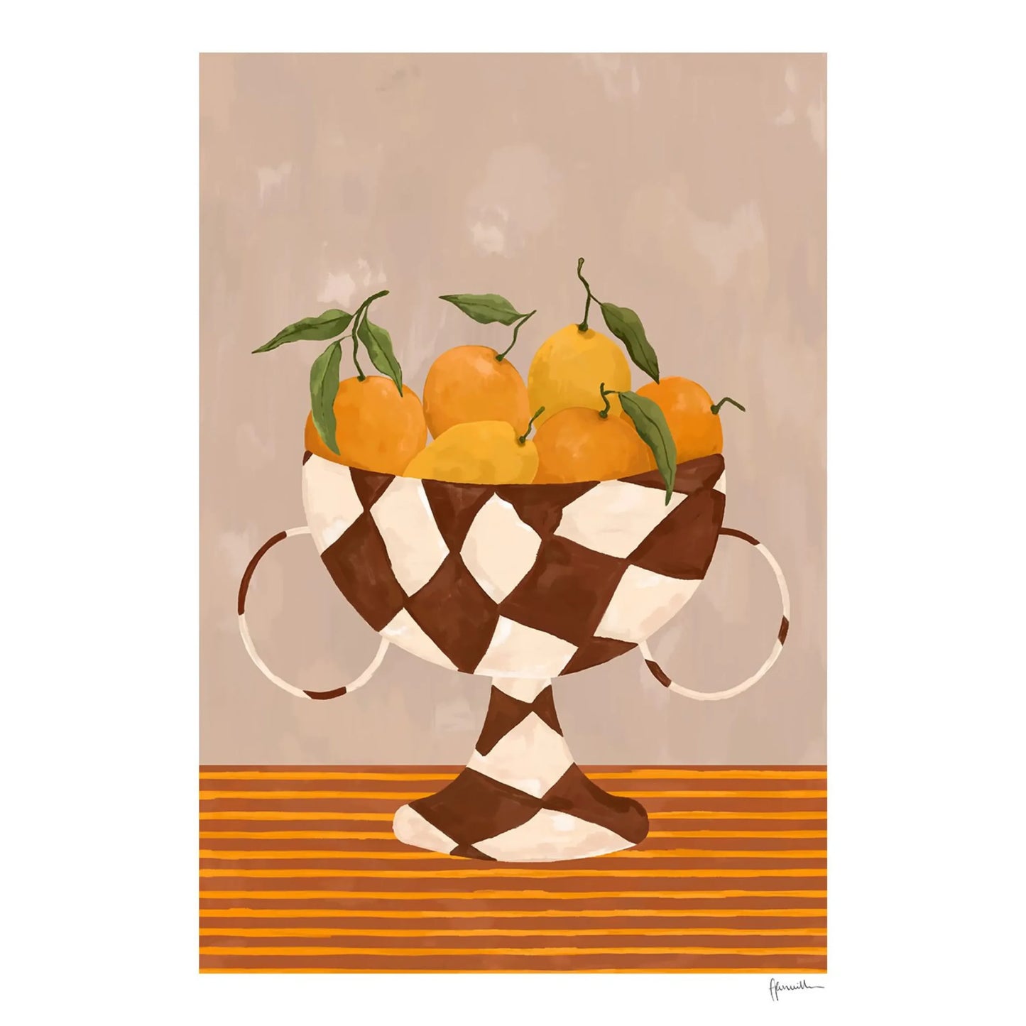 Lemons & Oranges in Checkered Vase Print 30cm x 40cm