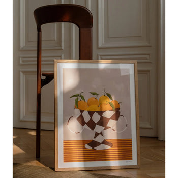 Lemons & Oranges in Checkered Vase Print 30cm x 40cm