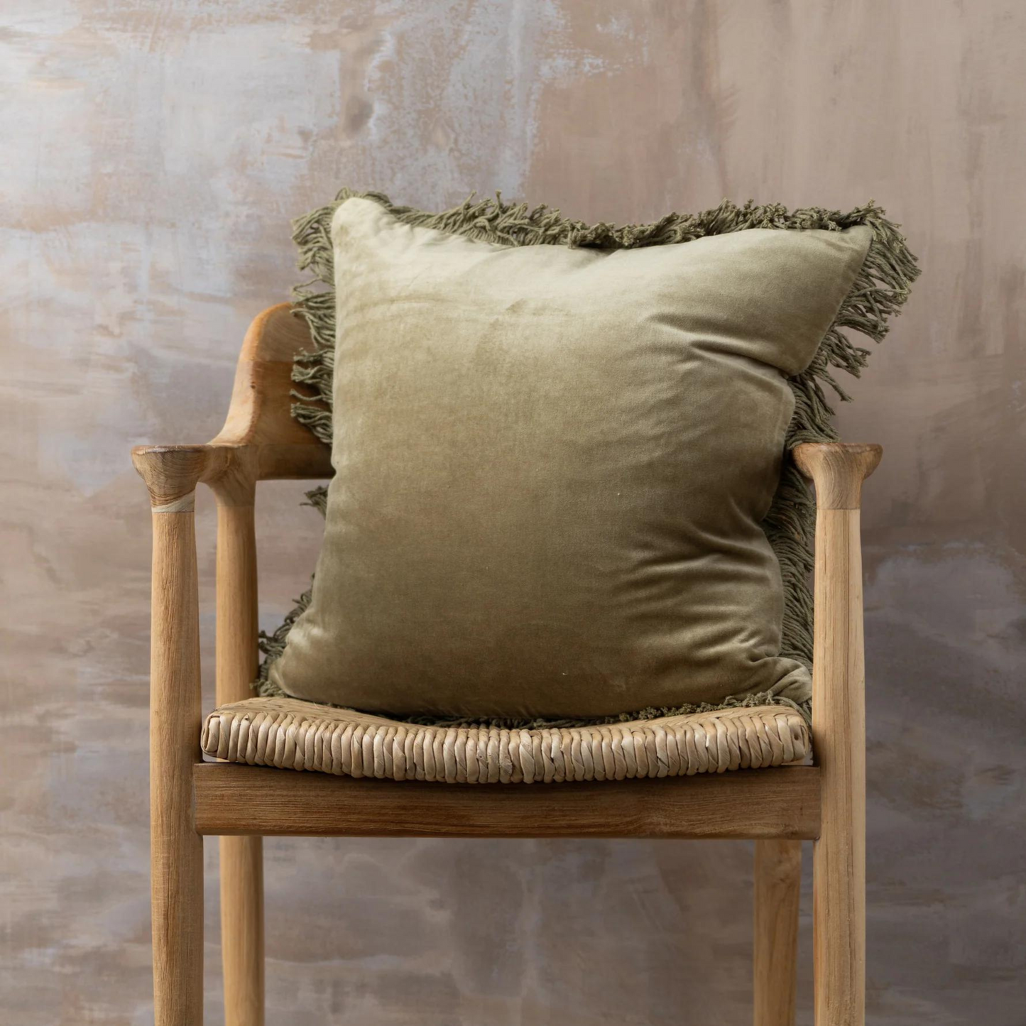 Velvet Square Cushion - Olive