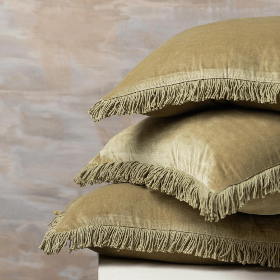 Velvet Square Cushion - Olive