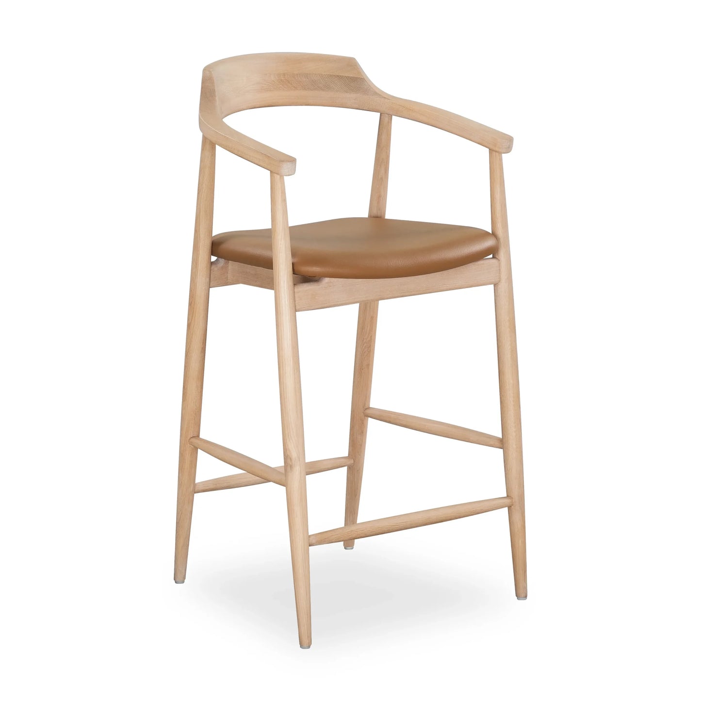 Profile Bar Stool 65cm - Oak / Tan leather