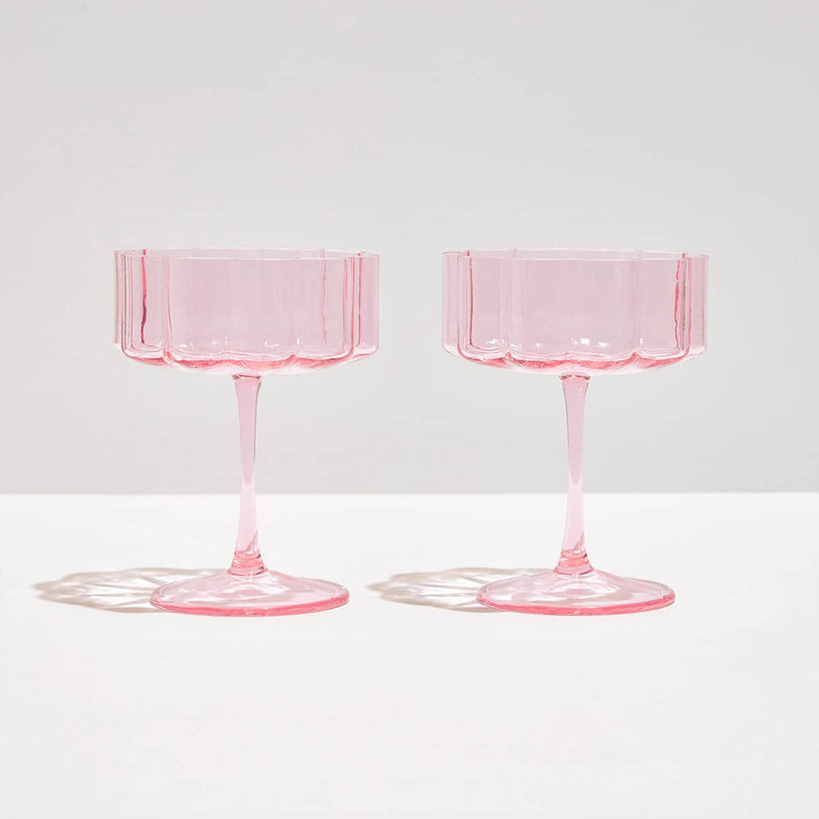 Wave Coupe Glass Set Of 2 - Pink