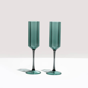 Wave Flute Glass set of 2 - Teal