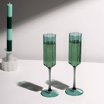 Wave Flute Glass set of 2 - Teal