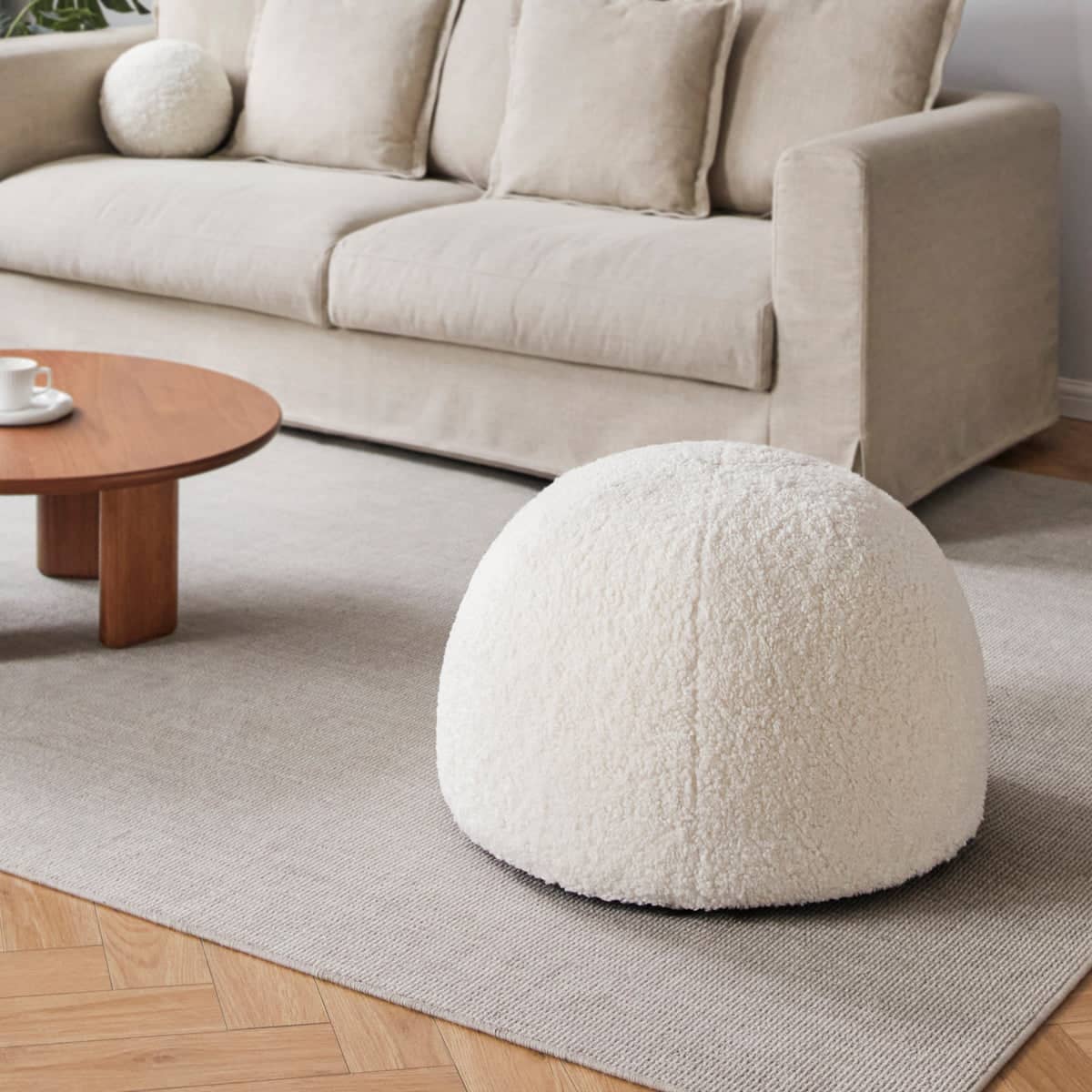 Stuffed Bun Ottoman - Cream Boucle Glore 102