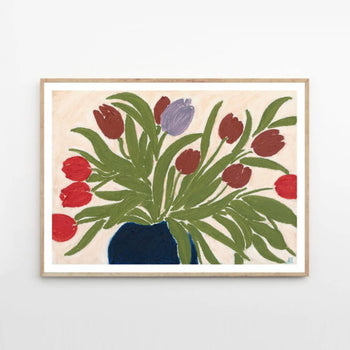 Tulips in a Blue Vase Print 40Cm x 50Cm